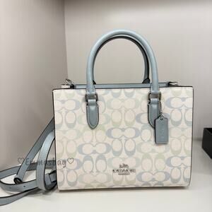 Coach Maggie Small Tote Bag In Pretty Signature Canvas Silver/Chalk/Blue CDZ08